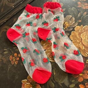 Janie and Jack Floral Sheer Socks with Red floral Accents